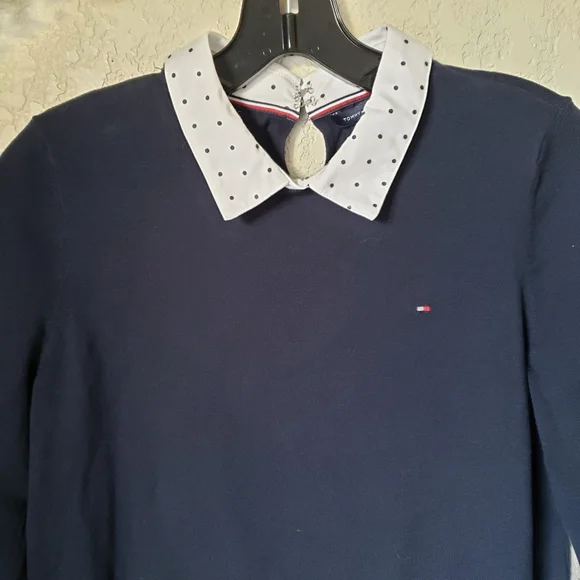 Tommy Hilfiger Preppy Collared Layer Pullover Polka Dot Size SP - Picture 2 of 8